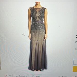 NWT Adrianna Papell Beaded Sleeveless Illusion Maxi Gown gunmetal 8 bridal prom